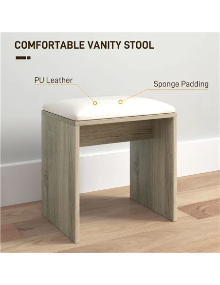 HOMCOM Dressing Table and Stool Set, with Storage - Wood-Effect