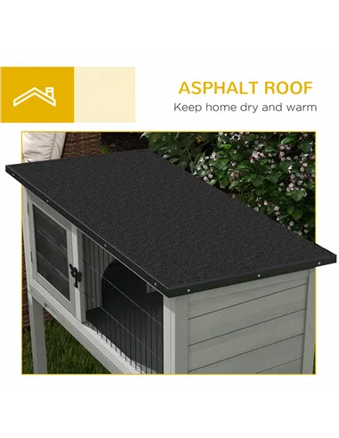 PawHut Wooden Guinea Pig Hutch, Small Animal Cage with Slide-out Tray, Openable Asphalt Roof, 84 x 43 x 70cm, Grey