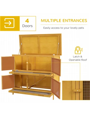 PawHut Double Decker Rabbit Hutch 2 Tier Guinea Pig House Pet Cage Outdoor with Sliding-out Tray, 97 x 44 x 91cm, Yellow