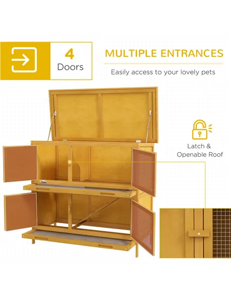 PawHut Double Decker Rabbit Hutch 2 Tier Guinea Pig House Pet Cage Outdoor with Sliding-out Tray, 97 x 44 x 91cm, Yellow