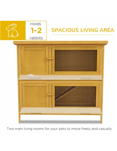 PawHut Double Decker Rabbit Hutch 2 Tier Guinea Pig House Pet Cage Outdoor with Sliding-out Tray, 97 x 44 x 91cm, Yellow