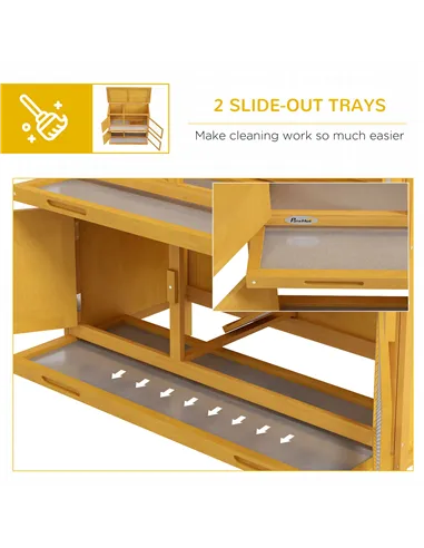 PawHut Double Decker Rabbit Hutch 2 Tier Guinea Pig House Pet Cage Outdoor with Sliding-out Tray, 97 x 44 x 91cm, Yellow