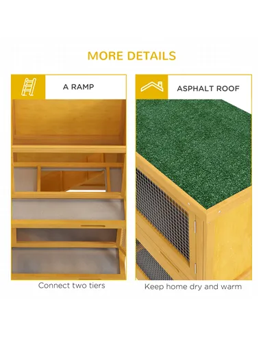 PawHut Double Decker Rabbit Hutch 2 Tier Guinea Pig House Pet Cage Outdoor with Sliding-out Tray, 97 x 44 x 91cm, Yellow