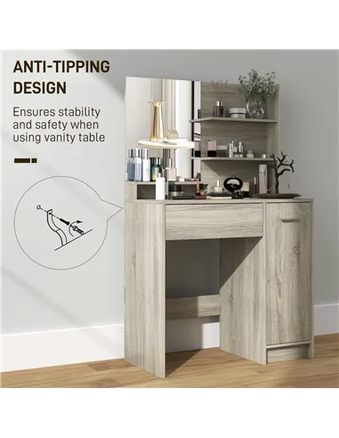 HOMCOM Dressing Table and Stool Set, with Storage - Wood-Effect