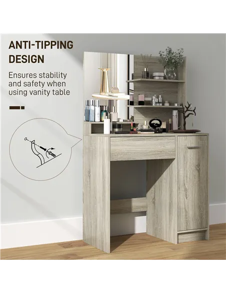 HOMCOM Dressing Table and Stool Set, with Storage - Wood-Effect