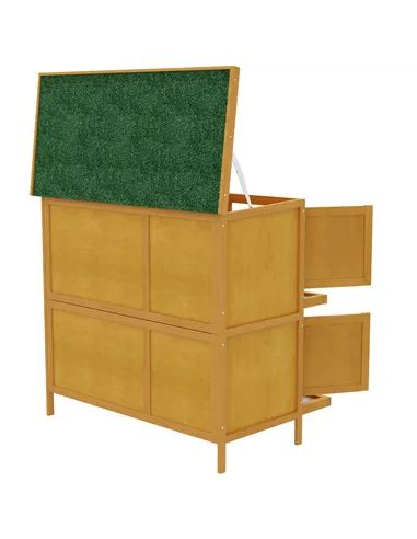 PawHut Double Decker Rabbit Hutch 2 Tier Guinea Pig House Pet Cage Outdoor with Sliding-out Tray, 97 x 44 x 91cm, Yellow