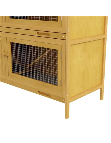 PawHut Double Decker Rabbit Hutch 2 Tier Guinea Pig House Pet Cage Outdoor with Sliding-out Tray, 97 x 44 x 91cm, Yellow