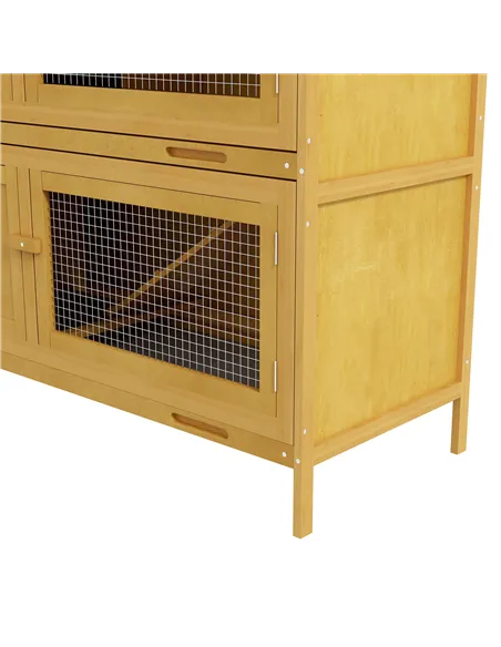 PawHut Double Decker Rabbit Hutch 2 Tier Guinea Pig House Pet Cage Outdoor with Sliding-out Tray, 97 x 44 x 91cm, Yellow