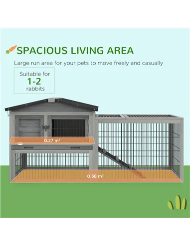 PawHut Wooden Rabbit Hutch with Outdoor Run Grey