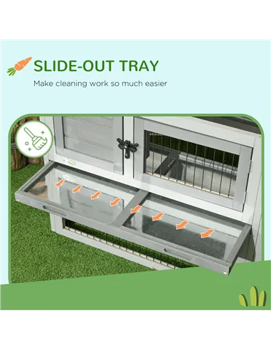 PawHut Wooden Rabbit Hutch with Outdoor Run Grey
