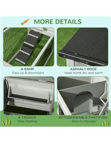PawHut Wooden Rabbit Hutch with Outdoor Run Grey