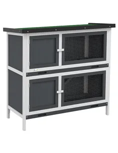PawHut Double Decker Rabbit Hutch 2 Tier Guinea Pig House Pet Cage Outdoor with Sliding-out Tray, 100 x 47 x 91cm, Grey