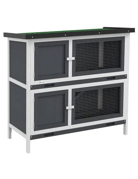 PawHut Double Decker Rabbit Hutch 2 Tier Guinea Pig House Pet Cage Outdoor with Sliding-out Tray, 100 x 47 x 91cm, Grey