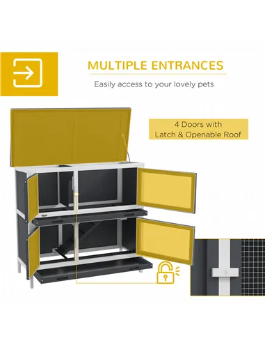PawHut Double Decker Rabbit Hutch 2 Tier Guinea Pig House Pet Cage Outdoor with Sliding-out Tray, 100 x 47 x 91cm, Grey