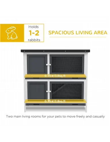 PawHut Double Decker Rabbit Hutch 2 Tier Guinea Pig House Pet Cage Outdoor with Sliding-out Tray, 100 x 47 x 91cm, Grey