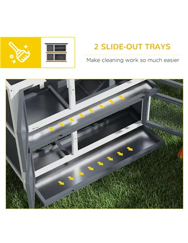 PawHut Double Decker Rabbit Hutch 2 Tier Guinea Pig House Pet Cage Outdoor with Sliding-out Tray, 100 x 47 x 91cm, Grey