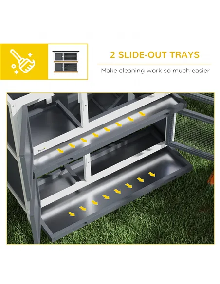 PawHut Double Decker Rabbit Hutch 2 Tier Guinea Pig House Pet Cage Outdoor with Sliding-out Tray, 100 x 47 x 91cm, Grey