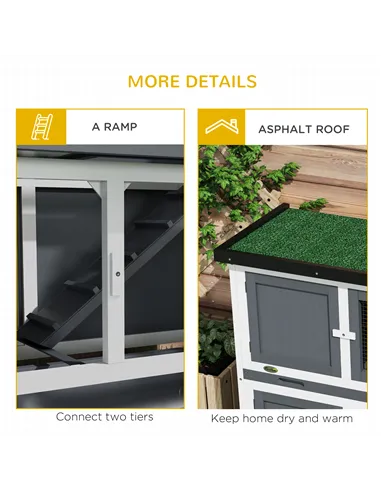 PawHut Double Decker Rabbit Hutch 2 Tier Guinea Pig House Pet Cage Outdoor with Sliding-out Tray, 100 x 47 x 91cm, Grey