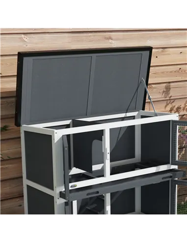 PawHut Double Decker Rabbit Hutch 2 Tier Guinea Pig House Pet Cage Outdoor with Sliding-out Tray, 100 x 47 x 91cm, Grey