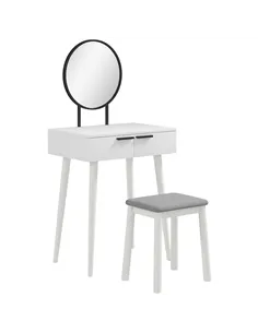 HOMCOM Dressing Table with Mirror and Stool, Vanity Makeup Desk Set with 2 Drawers, Cushioned Stool and Make-up Organiser for Be