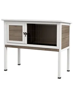 PawHut Wooden Guinea Pig Hutch, Small Animal Cage with Slide-out Tray, Openable Asphalt Roof, 84 x 43 x 70cm, Brown