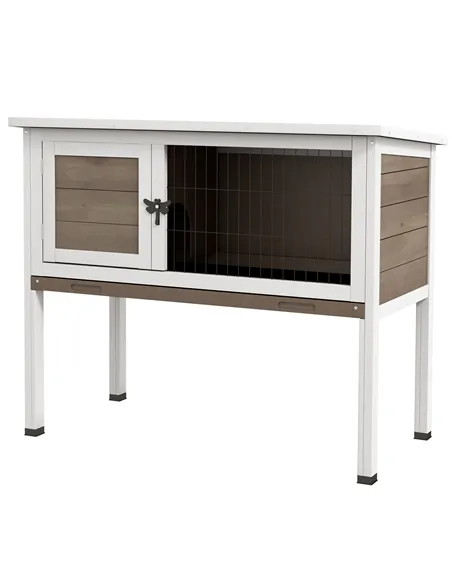 PawHut Wooden Guinea Pig Hutch, Small Animal Cage with Slide-out Tray, Openable Asphalt Roof, 84 x 43 x 70cm, Brown