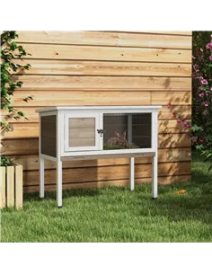 PawHut Wooden Guinea Pig Hutch, Small Animal Cage with Slide-out Tray, Openable Asphalt Roof, 84 x 43 x 70cm, Brown 2