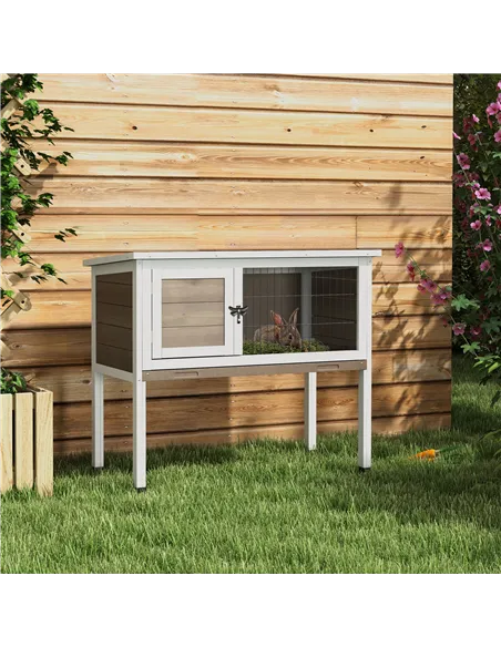 PawHut Wooden Guinea Pig Hutch, Small Animal Cage with Slide-out Tray, Openable Asphalt Roof, 84 x 43 x 70cm, Brown