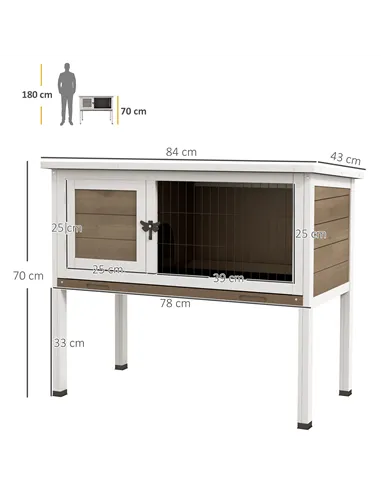 PawHut Wooden Guinea Pig Hutch, Small Animal Cage with Slide-out Tray, Openable Asphalt Roof, 84 x 43 x 70cm, Brown