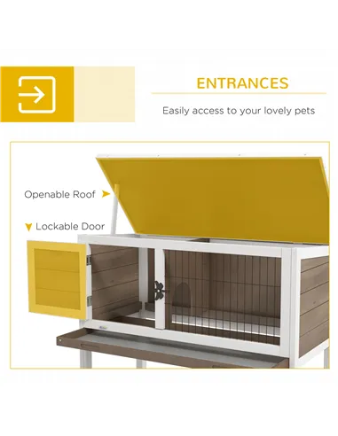 PawHut Wooden Guinea Pig Hutch, Small Animal Cage with Slide-out Tray, Openable Asphalt Roof, 84 x 43 x 70cm, Brown