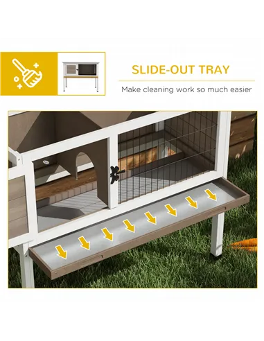 PawHut Wooden Guinea Pig Hutch, Small Animal Cage with Slide-out Tray, Openable Asphalt Roof, 84 x 43 x 70cm, Brown