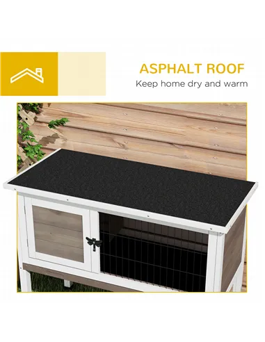 PawHut Wooden Guinea Pig Hutch, Small Animal Cage with Slide-out Tray, Openable Asphalt Roof, 84 x 43 x 70cm, Brown