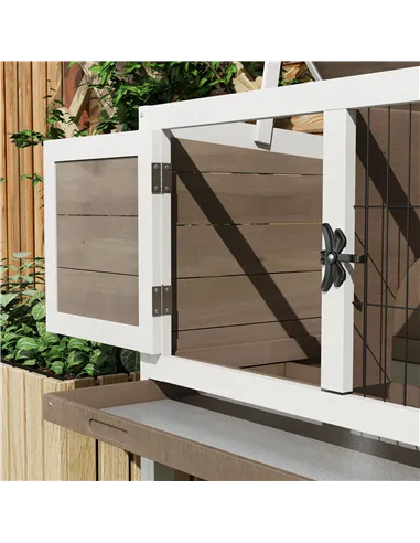 PawHut Wooden Guinea Pig Hutch, Small Animal Cage with Slide-out Tray, Openable Asphalt Roof, 84 x 43 x 70cm, Brown