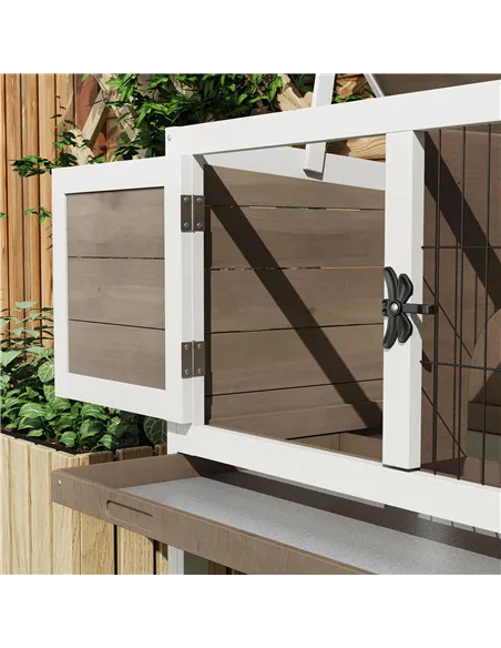 PawHut Wooden Guinea Pig Hutch, Small Animal Cage with Slide-out Tray, Openable Asphalt Roof, 84 x 43 x 70cm, Brown