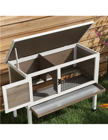 PawHut Wooden Guinea Pig Hutch, Small Animal Cage with Slide-out Tray, Openable Asphalt Roof, 84 x 43 x 70cm, Brown