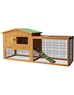 PawHut Wooden Rabbit Hutch with Outdoor Run Yellow