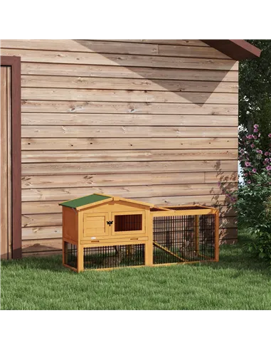 PawHut Wooden Rabbit Hutch with Outdoor Run Yellow
