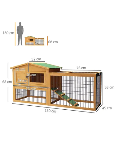 PawHut Wooden Rabbit Hutch with Outdoor Run Yellow