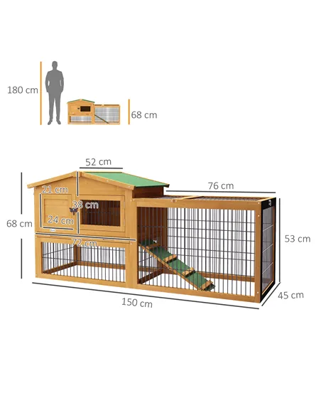 PawHut Wooden Rabbit Hutch with Outdoor Run Yellow