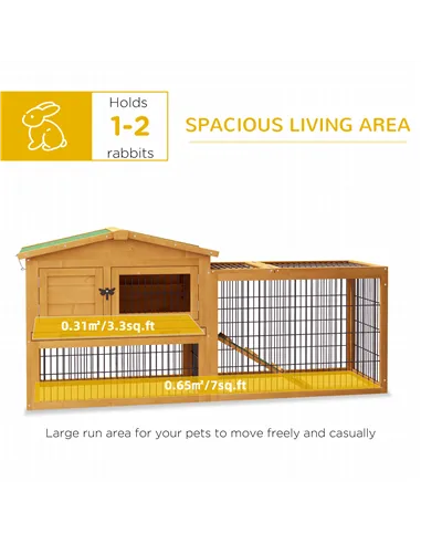 PawHut Wooden Rabbit Hutch with Outdoor Run Yellow