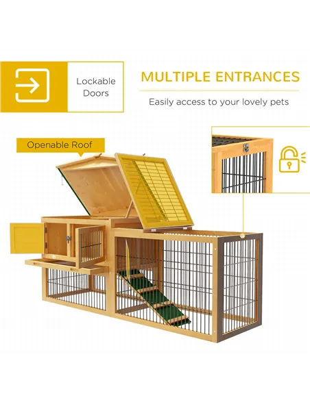 PawHut Wooden Rabbit Hutch with Outdoor Run Yellow
