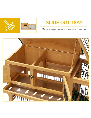 PawHut Wooden Rabbit Hutch with Outdoor Run Yellow