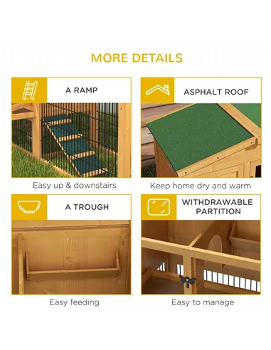 PawHut Wooden Rabbit Hutch with Outdoor Run Yellow