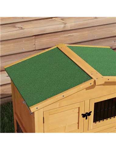 PawHut Wooden Rabbit Hutch with Outdoor Run Yellow