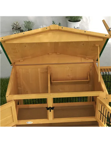 PawHut Wooden Rabbit Hutch with Outdoor Run Yellow