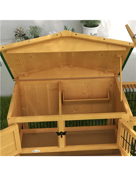 PawHut Wooden Rabbit Hutch with Outdoor Run Yellow