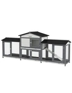 PawHut 2-Tier Large Rabbit Hutch Outdoor with Double Side Run Boxes, No-leak Plastic Tray, Ramp, 230 x 53 x 93.5cm, Light Grey