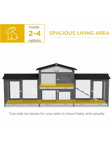 PawHut 2-Tier Large Rabbit Hutch Outdoor with Double Side Run Boxes, No-leak Plastic Tray, Ramp, 230 x 53 x 93.5cm, Light Grey