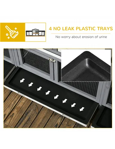 PawHut 2-Tier Large Rabbit Hutch Outdoor with Double Side Run Boxes, No-leak Plastic Tray, Ramp, 230 x 53 x 93.5cm, Light Grey