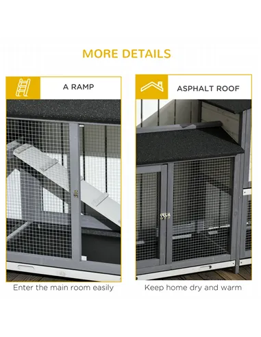 PawHut 2-Tier Large Rabbit Hutch Outdoor with Double Side Run Boxes, No-leak Plastic Tray, Ramp, 230 x 53 x 93.5cm, Light Grey